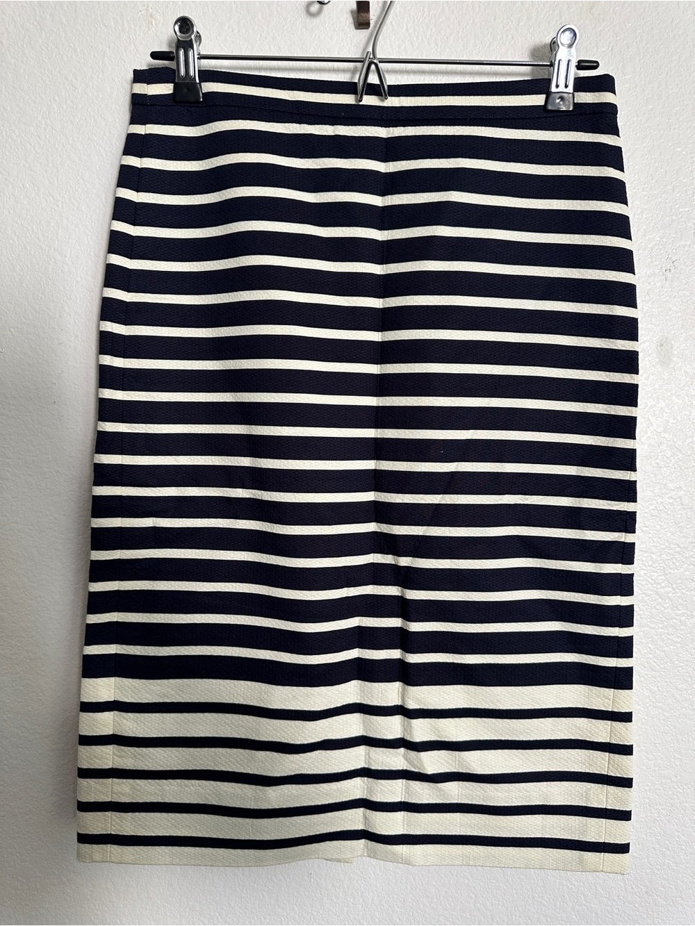 J. Crew Navy and White Striped Pencil Skirt